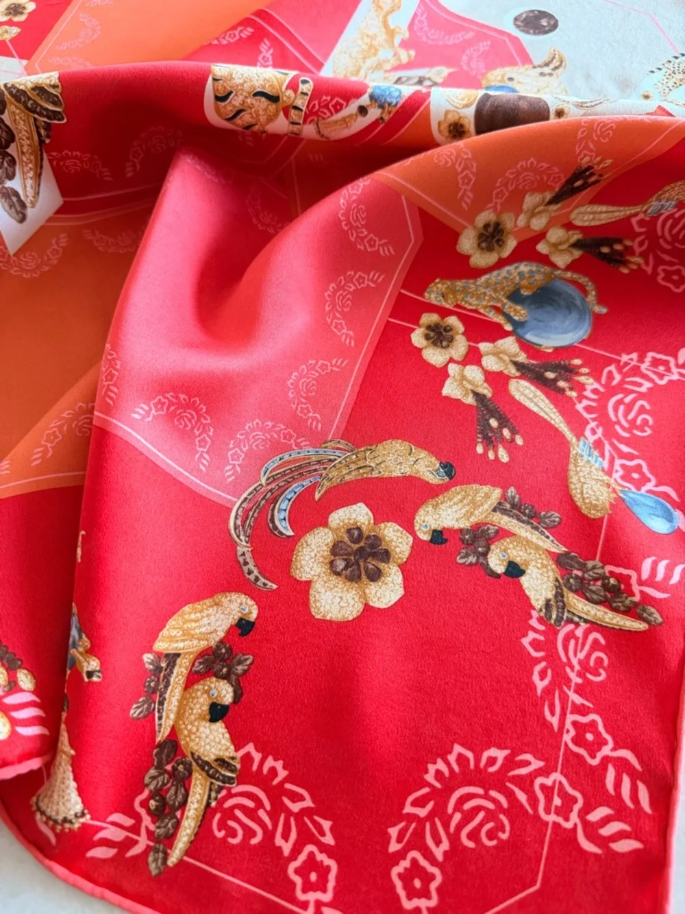 Cartier Silk Scarf Red Jewel Print